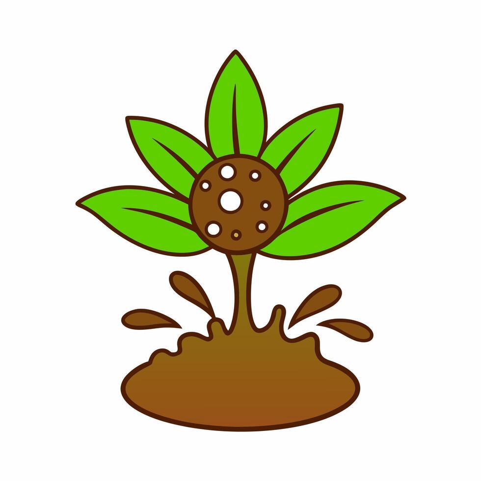 Green Plant with mud cartoon illustration vector