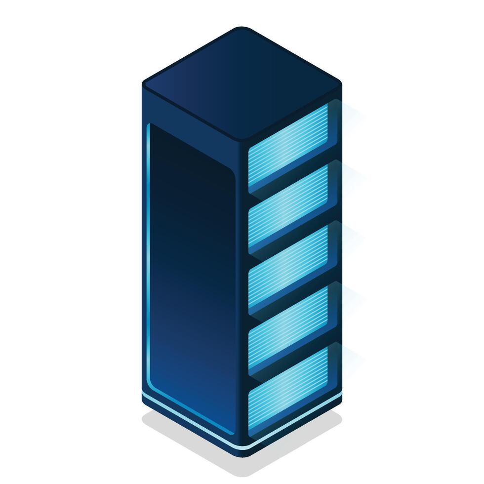 Isometric futuristic server. Isometric database or data center. Abstract blockchain. Computer storage. Cloud storage. illustration vector