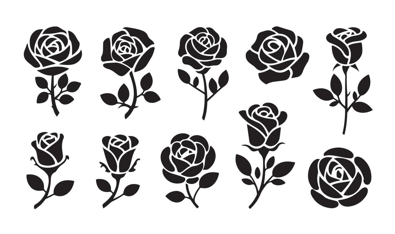 Set of roses silhouettes. Rose icon vector