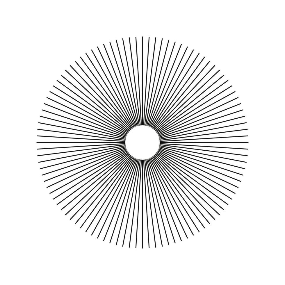 Sun star rays, burst. Spokes with radiating stripes grid. Radial circle radiation lines. Circulars lines beams. Minimalist graphic. Abstract illusion geometric pattern isolated on a white background. vector