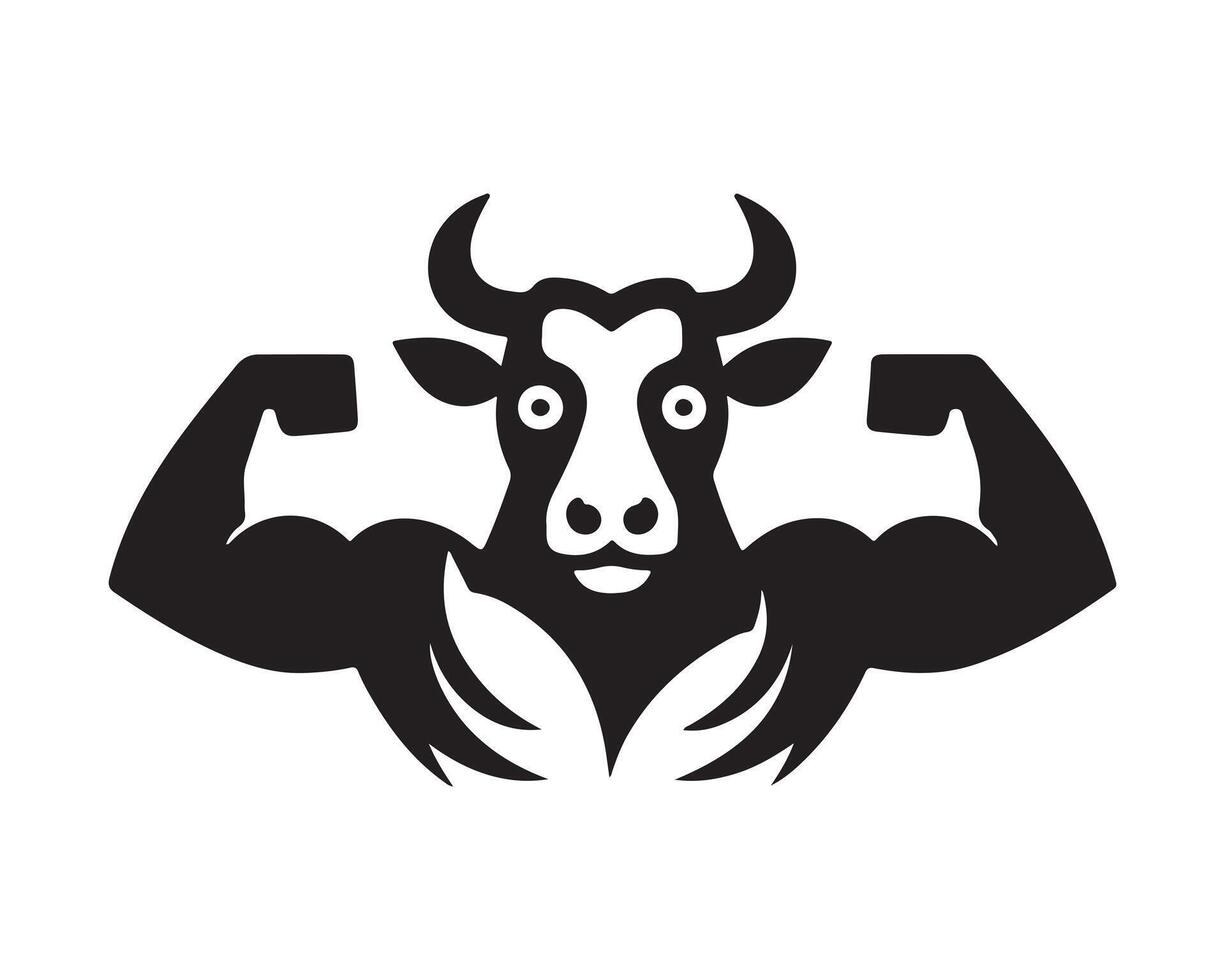 A black and white logo of a bull with its arms up vector