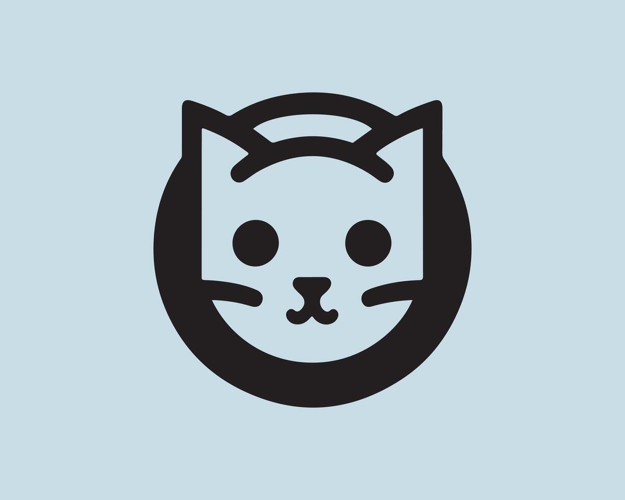 A black and white cat icon on a blue background vector