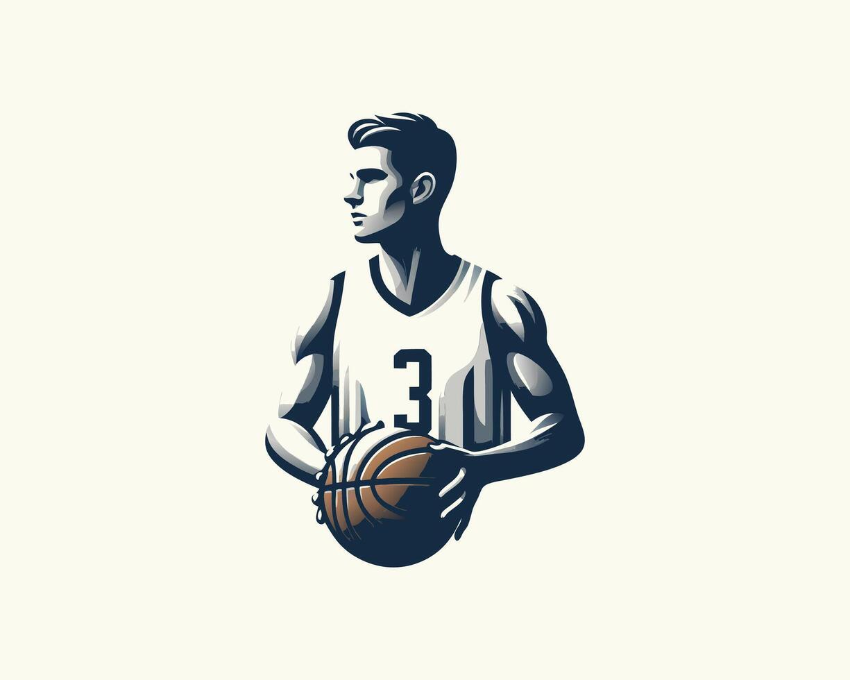 Basketball player holding a ball logo design vector