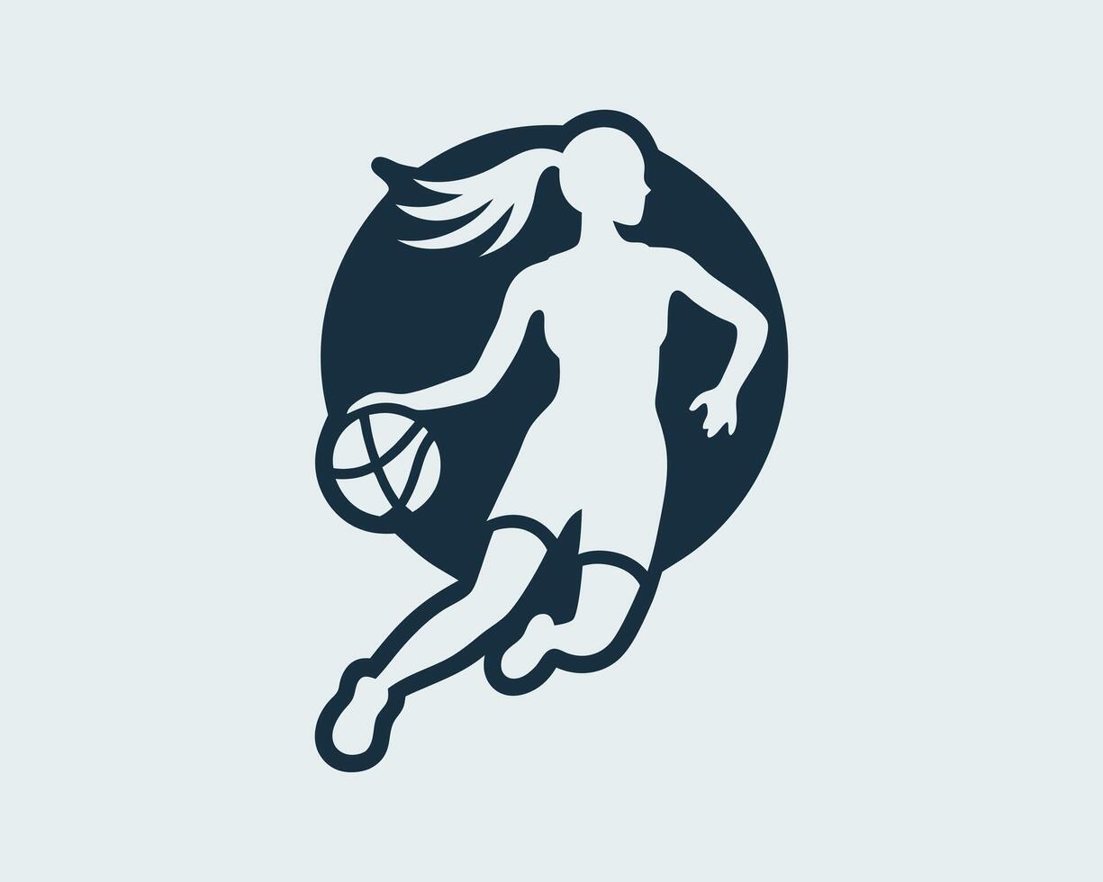 A woman basketball player running with the ball vector