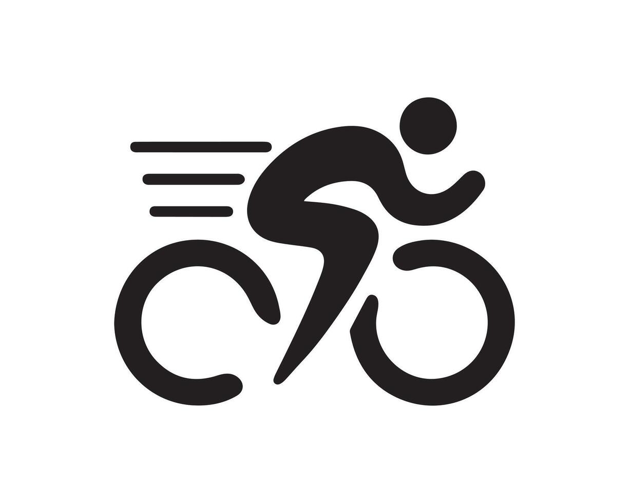 A black and white logo of a cyclist on a bike vector