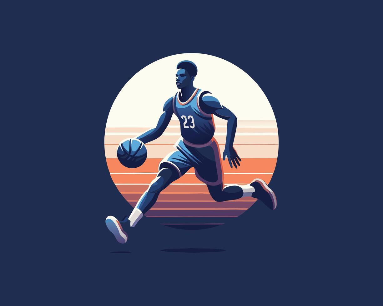 Basketball player running with ball on blue background vector