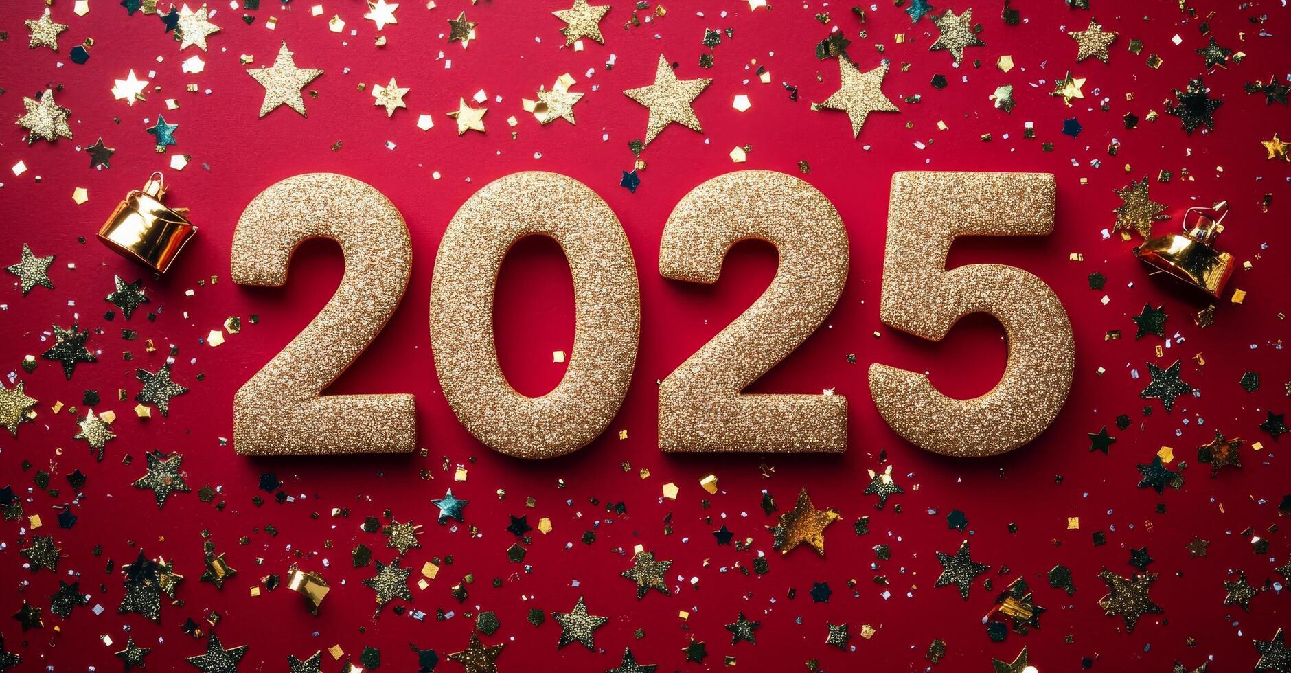 Celebrating New Years with sparkling decorations and the year 2025 prominently displayed photo