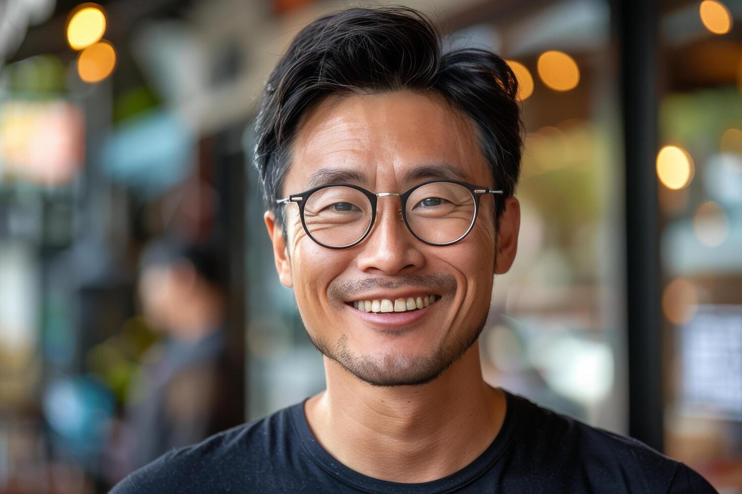 Smiling Asian Man Wearing Glasses photo