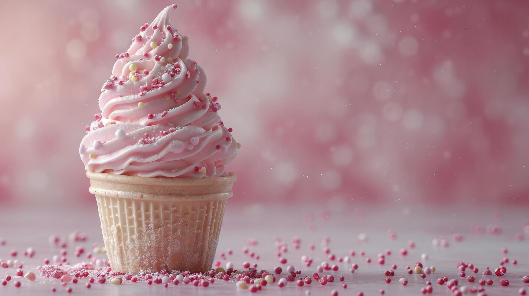 Three Cupcakes With Pink Frosting and Sprinkles photo