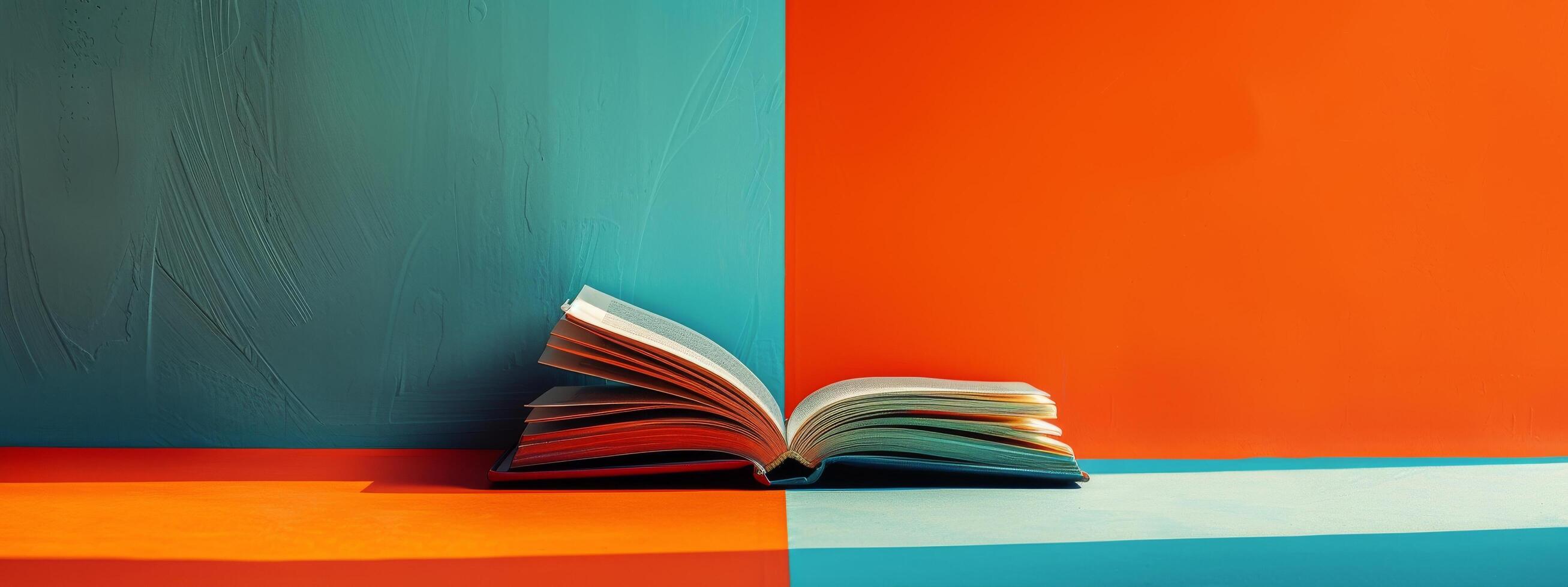 Open Book on Blue and Orange Background photo