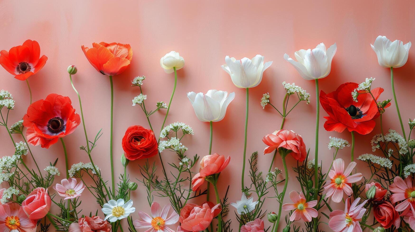 Bunch of Flowers Next to a Wall photo