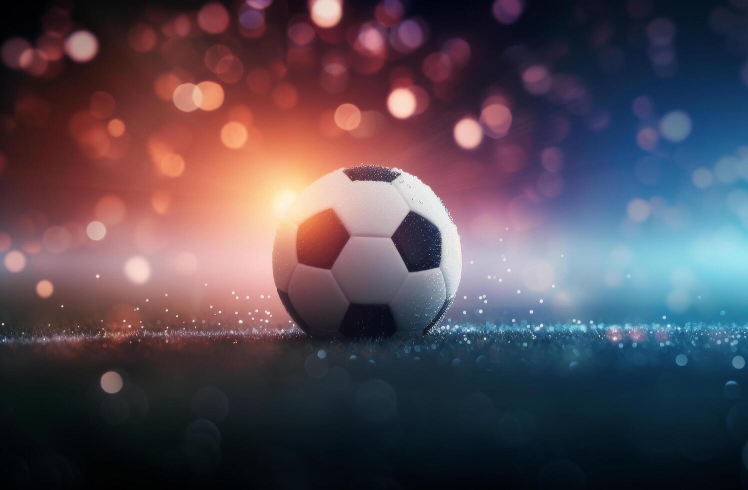 Soccer Ball on Wet Grass Field at Night photo
