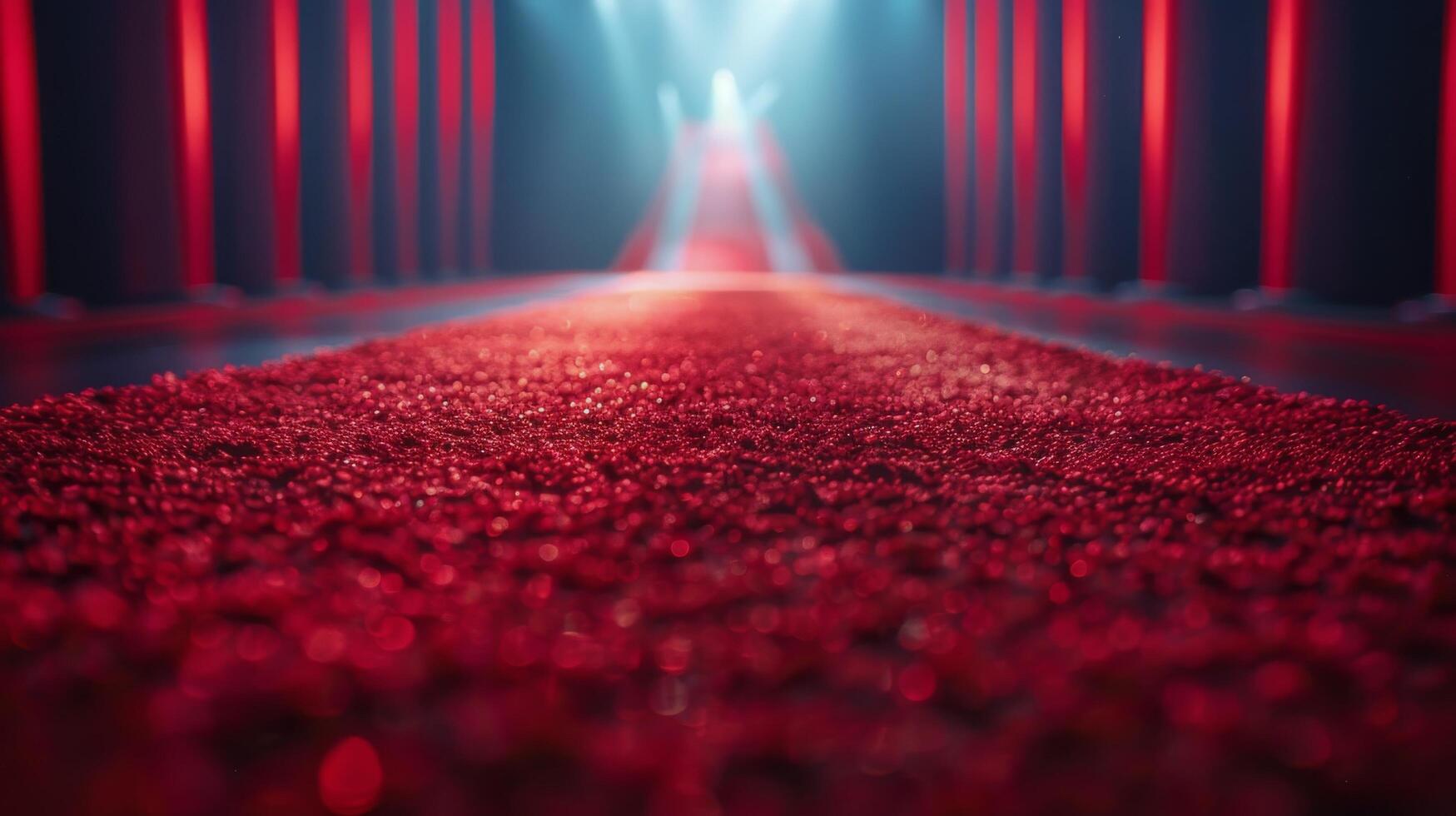 Red glittering pathway illuminated by vibrant lights in a darkened environment photo