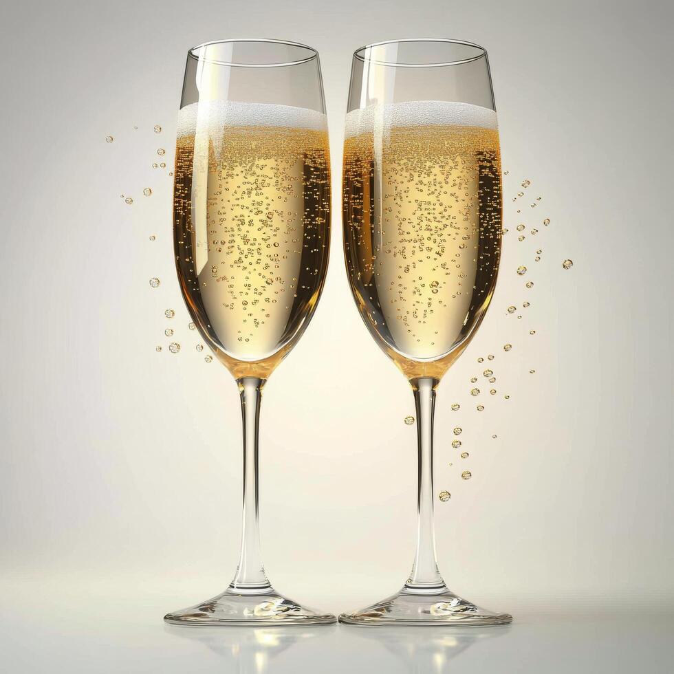 Champagne flutes clinking together in celebration with bubbles rising in a festive setting photo