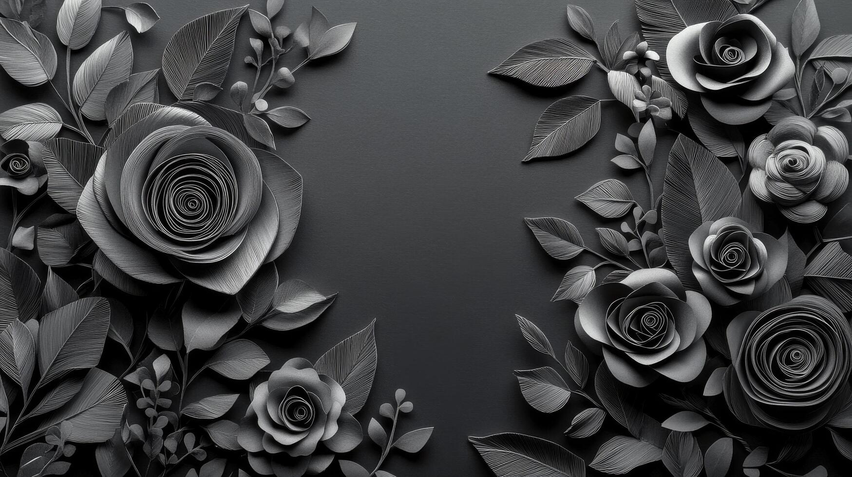 Elegant monochrome paper flowers arranged on a black background showcasing craftsmanship and detail photo