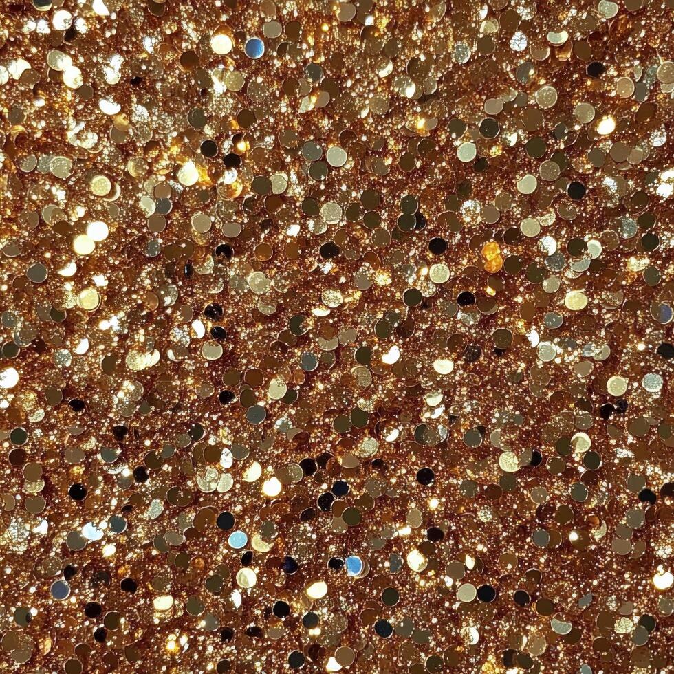 Shimmering golden sequins arranged together creating a sparkling texture on a surface photo