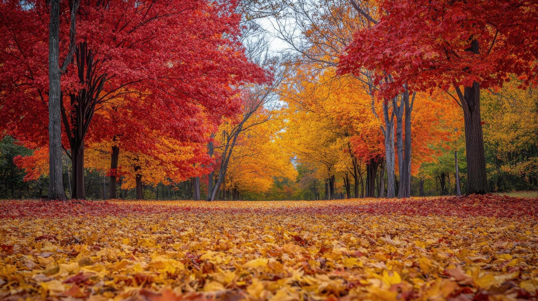 Autumn trees with vibrant leaves in a colorful forest during the fall season in nature photo