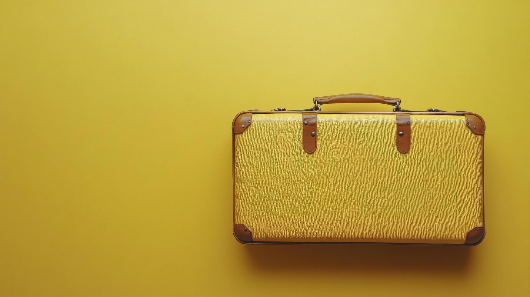 A vibrant yellow suitcase on a bright yellow background suitable for travel and adventure photo