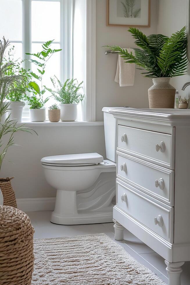 Elegant bathroom with modern decor and natural elements in a bright, inviting space photo