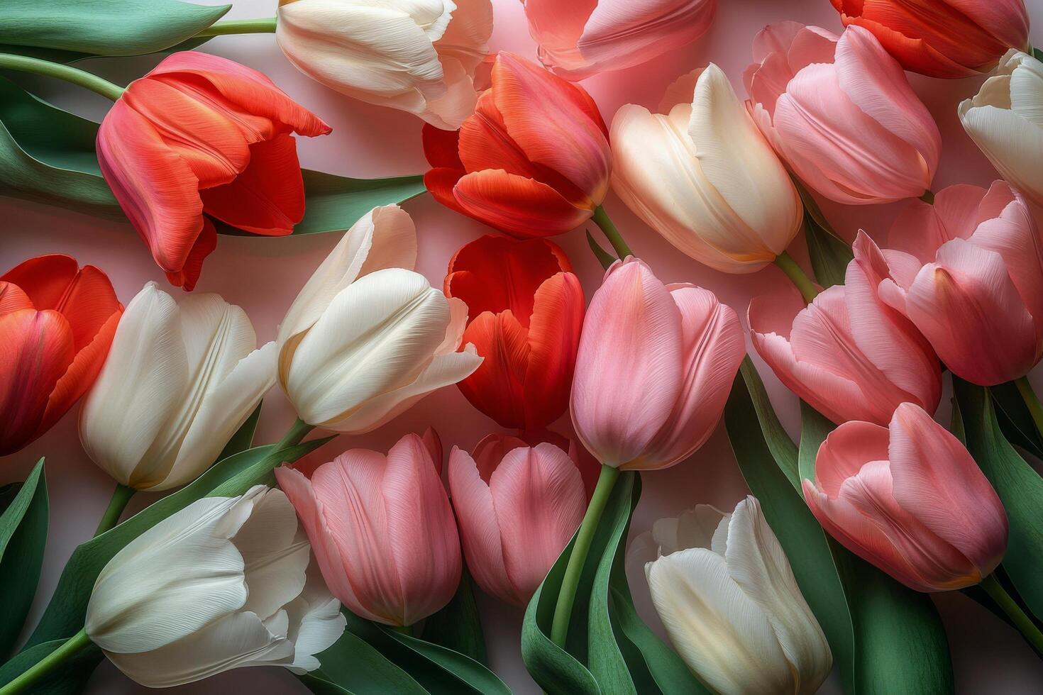 Colorful arrangement of tulips showcasing various shades on a light background photo