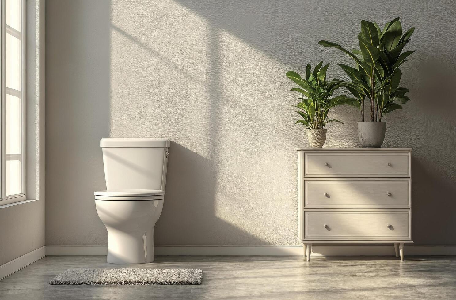Bright and serene bathroom interior featuring elegant fixtures and indoor plants in natural light photo