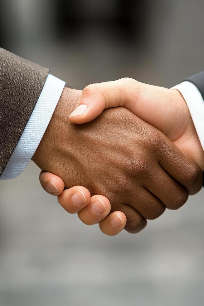 Two hands shaking in a gesture of friendship and agreement, conveying unity and cooperation photo