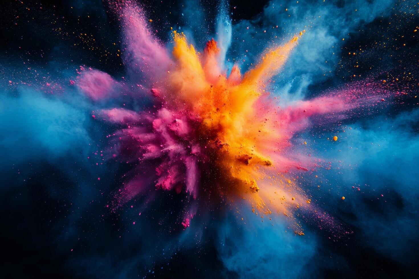 Colorful explosion of vibrant powder in swirling clouds during a celebration or festival photo