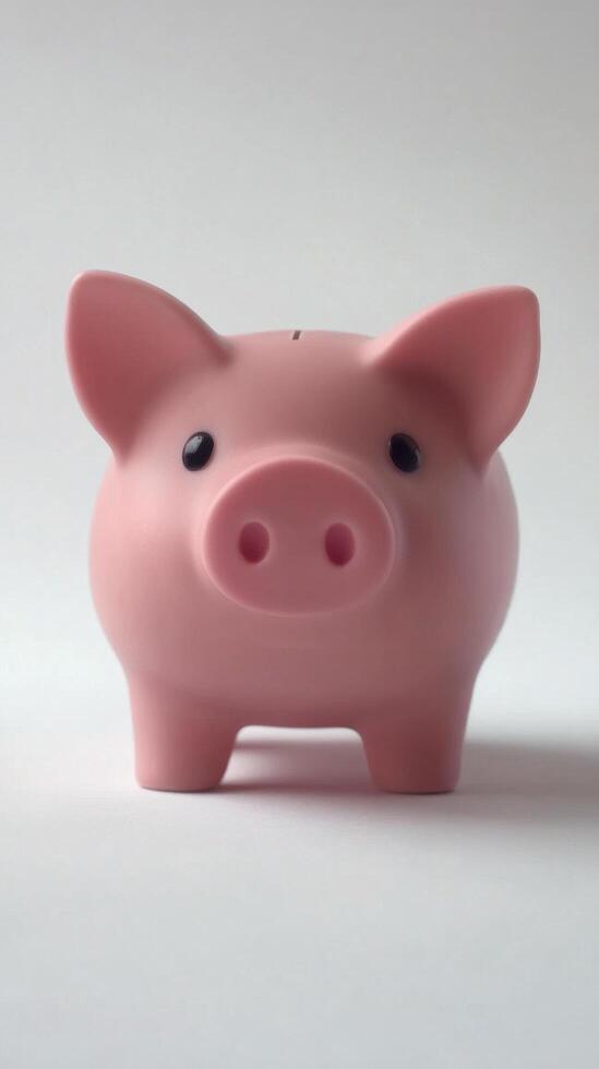 A pink piggy bank stands on a light background, representing savings and financial goals photo