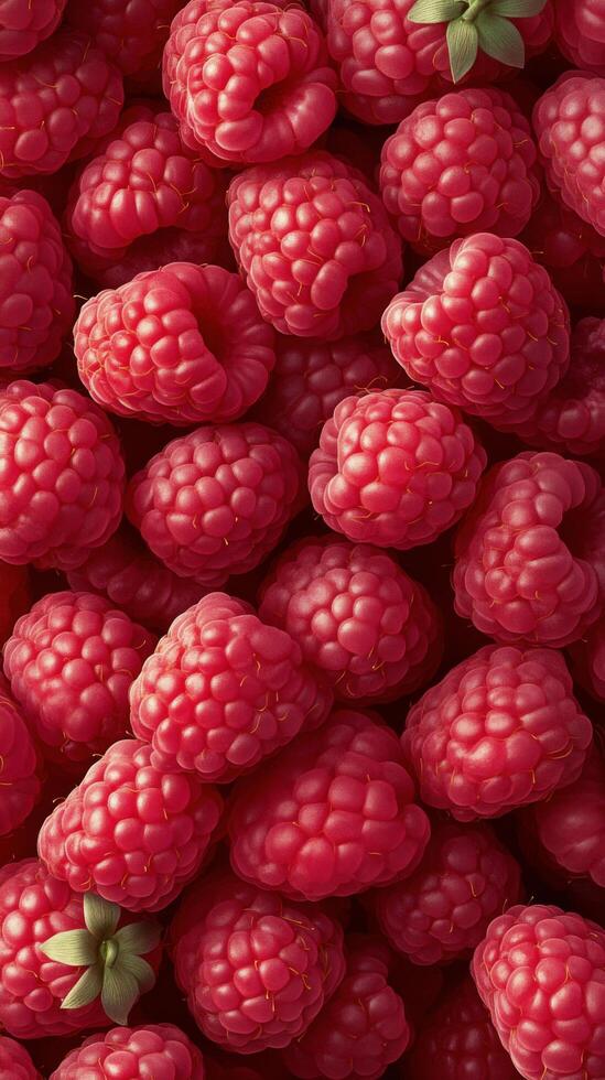 Fresh raspberries piled together in a vibrant arrangement highlighting their rich red color photo