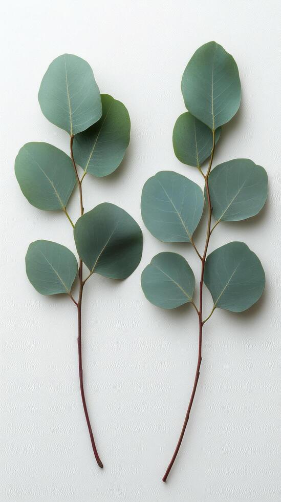 Fresh eucalyptus leaves on a light background, showcasing vibrant green hues and natural beauty photo