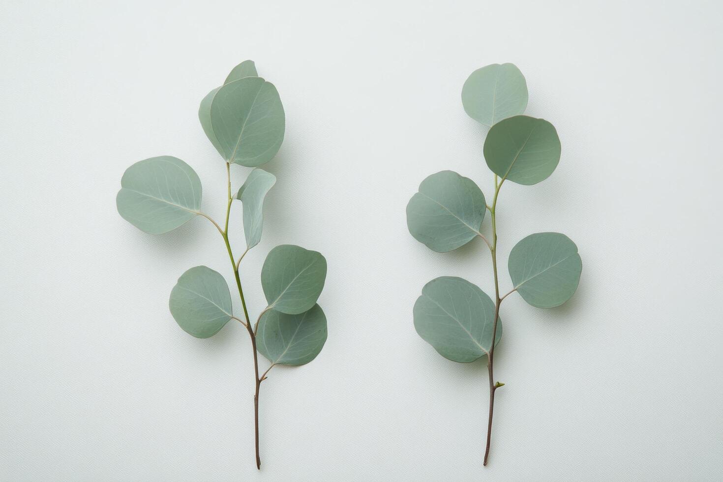 Elegant eucalyptus leaves arranged on a light background with gentle shadows during daylight photo