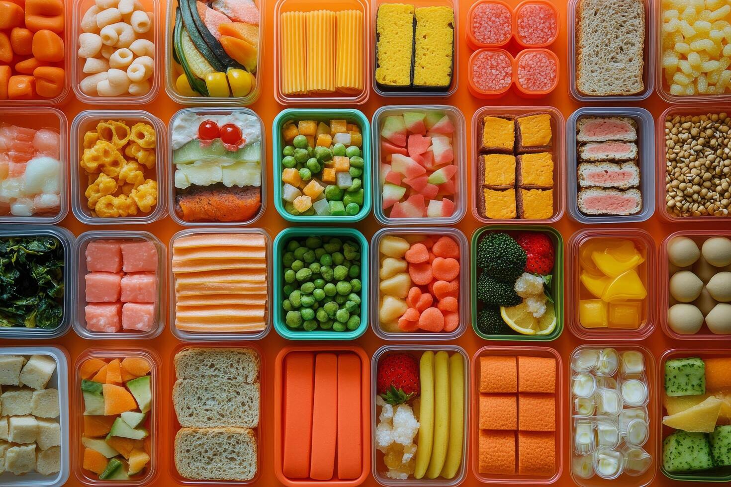 Colorful assortment of healthy meals packaged in containers for meal prep in a bright setting photo