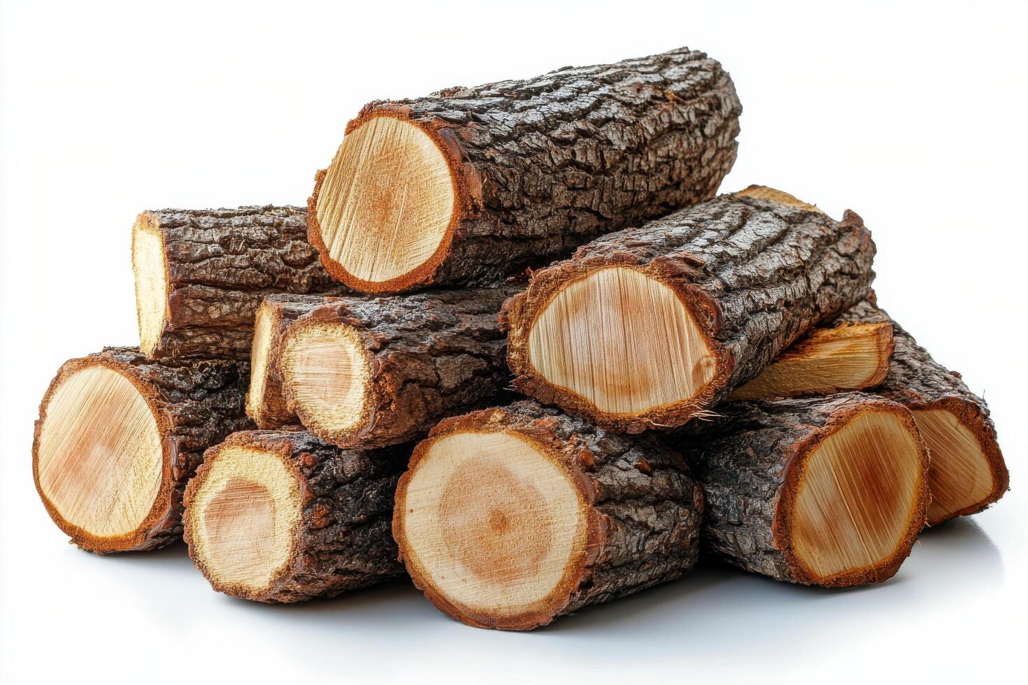 A stack of cut logs ready for firewood in a home setting during a winter season photo