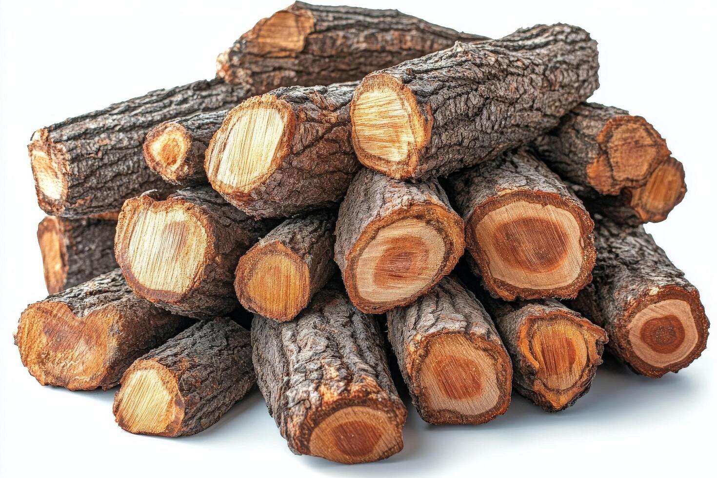 A stack of cut logs ready for firewood in a home setting during a winter season photo