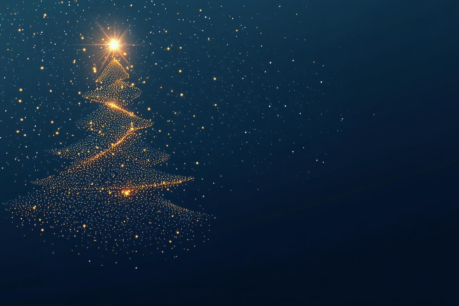 Elegant Christmas tree shines with golden lights on a dark blue background this holiday season photo