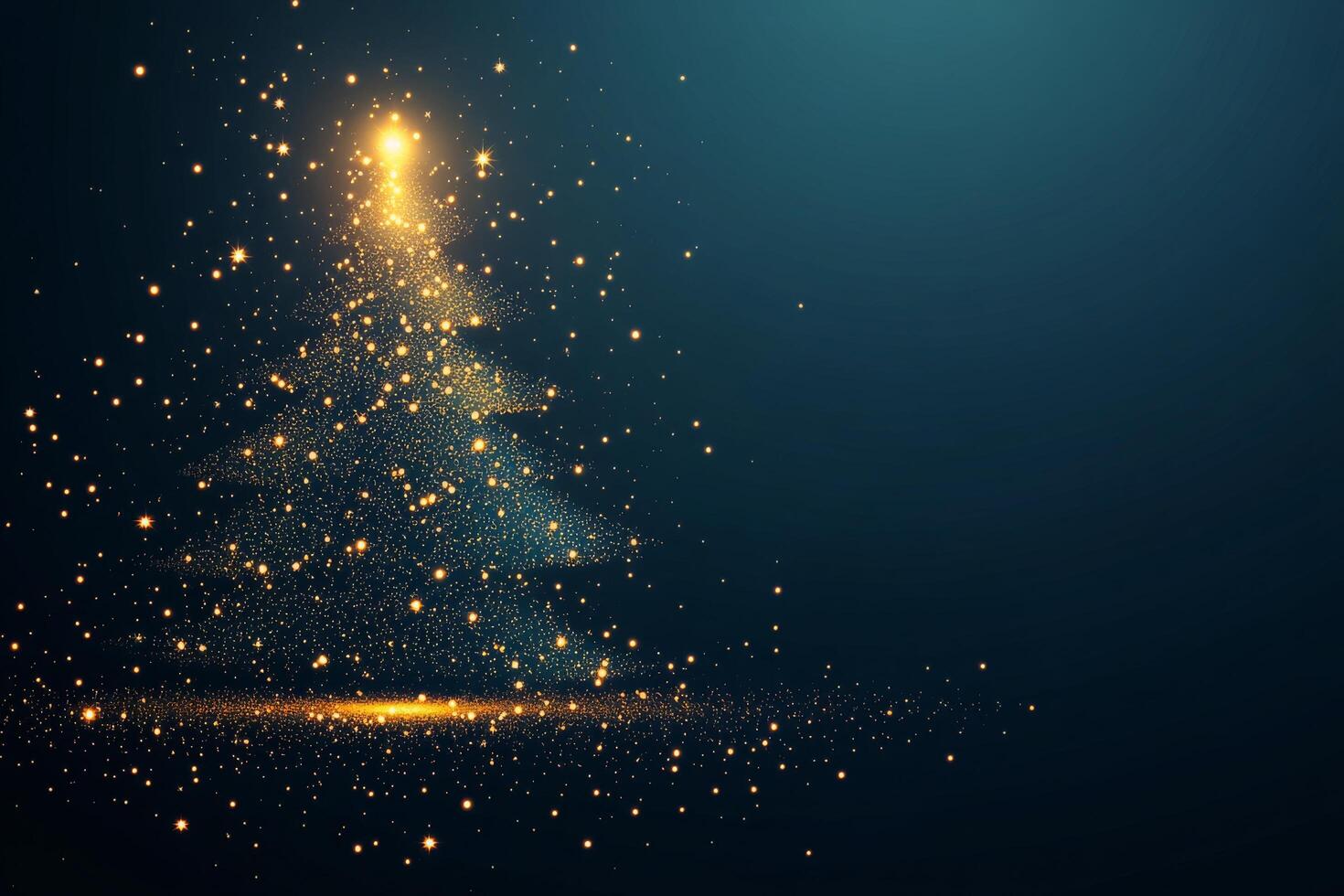 Elegant Christmas tree shines with golden lights on a dark blue background this holiday season photo