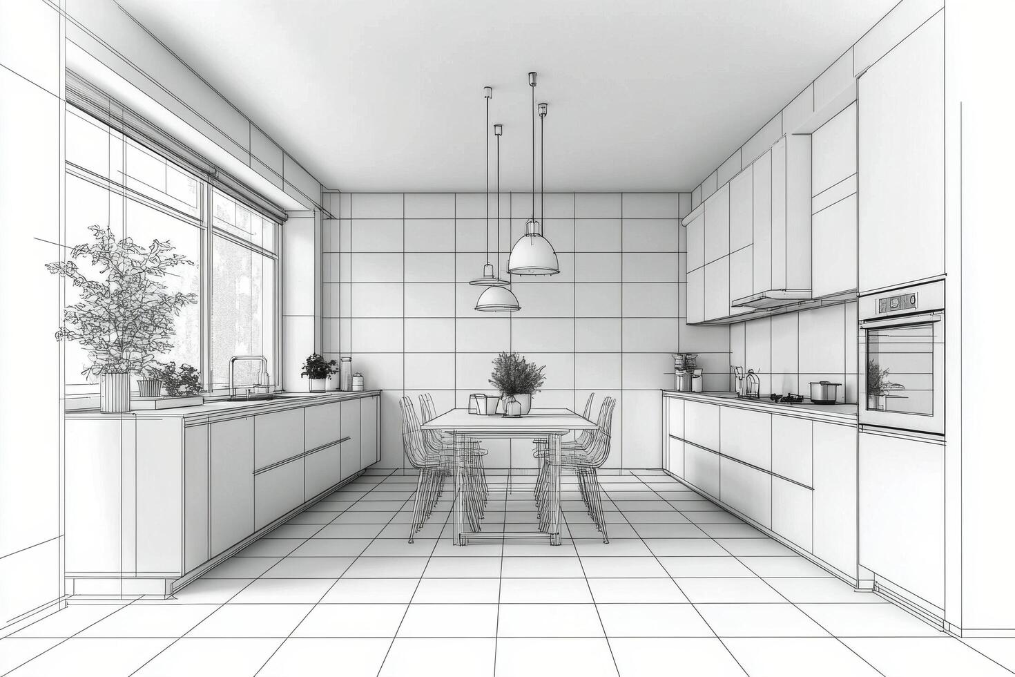Bright and modern kitchen design with minimalist furniture and natural light during the day photo
