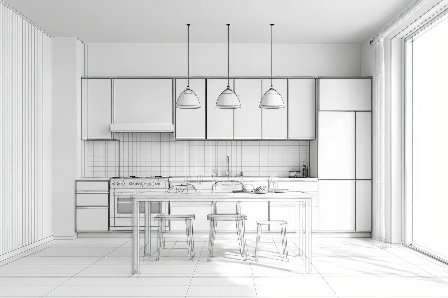 Bright and modern kitchen design with minimalist furniture and natural light during the day photo