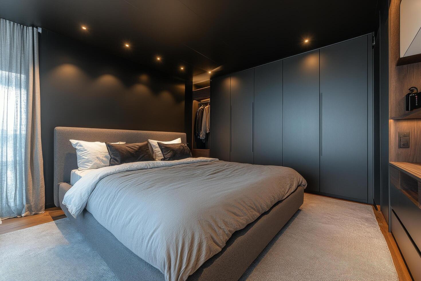 Modern bedroom design featuring a spacious layout and stylish decor in a contemporary home photo