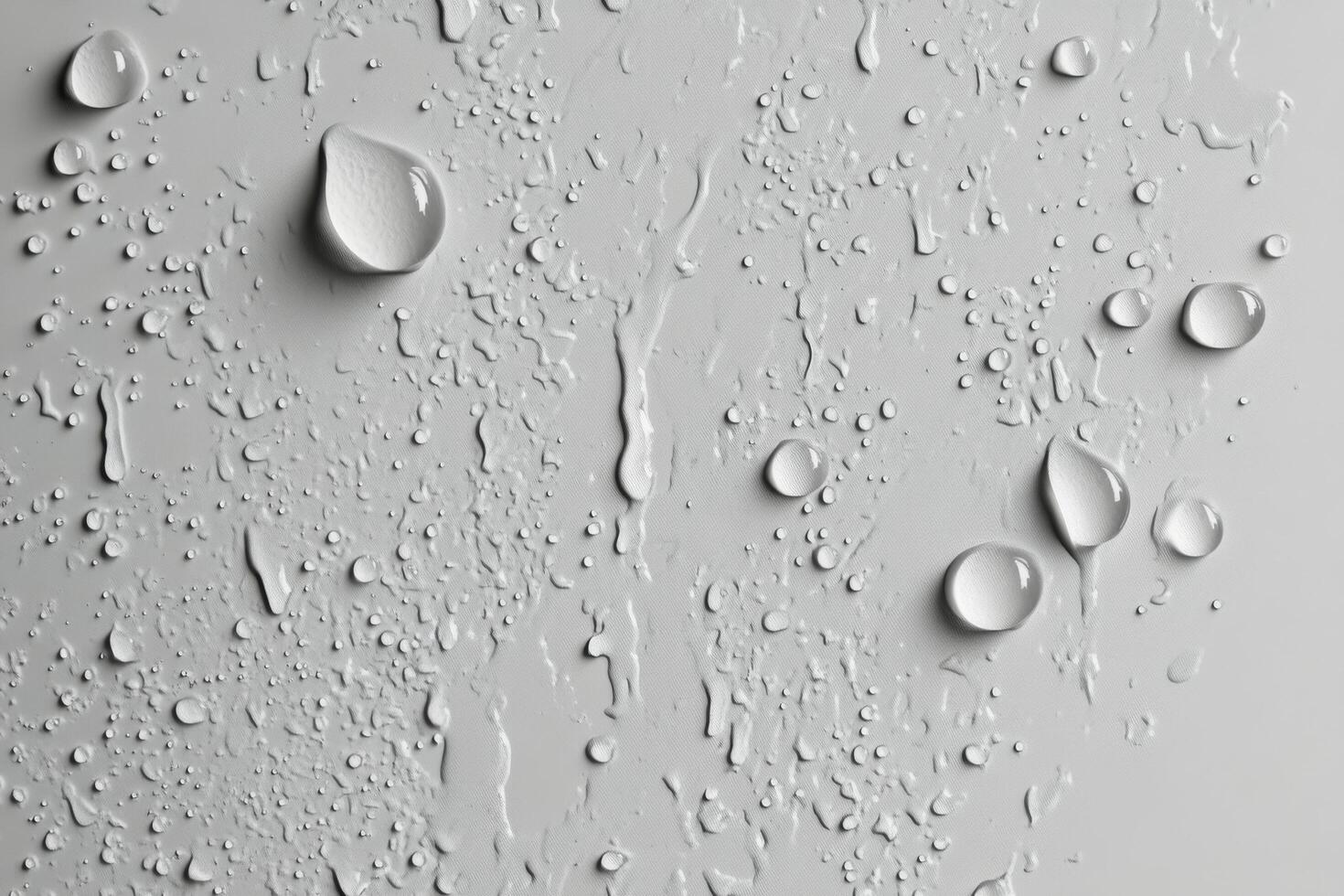 Raindrops on a smooth grey surface creating intriguing patterns and reflections photo