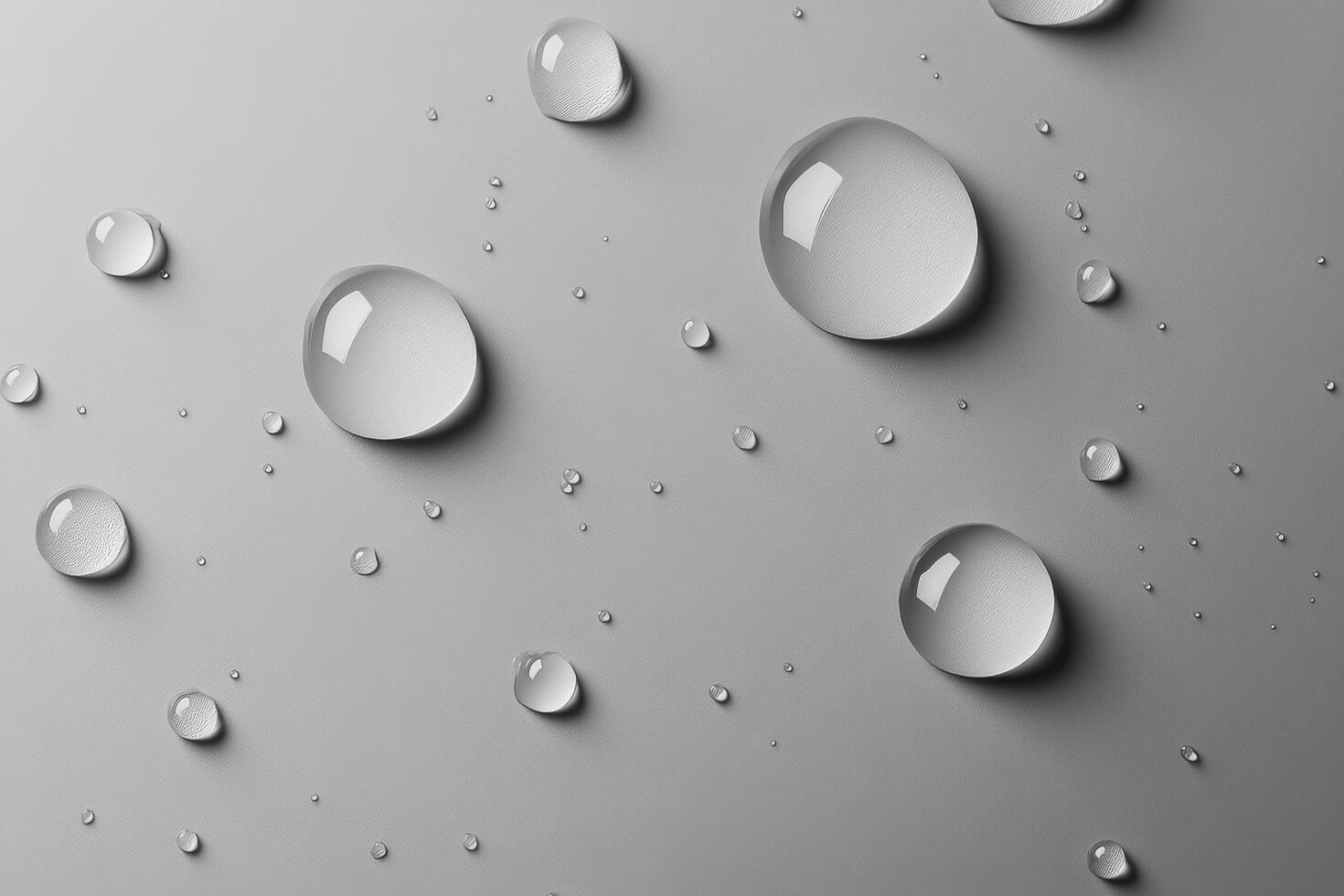 Raindrops on a smooth grey surface creating intriguing patterns and reflections photo