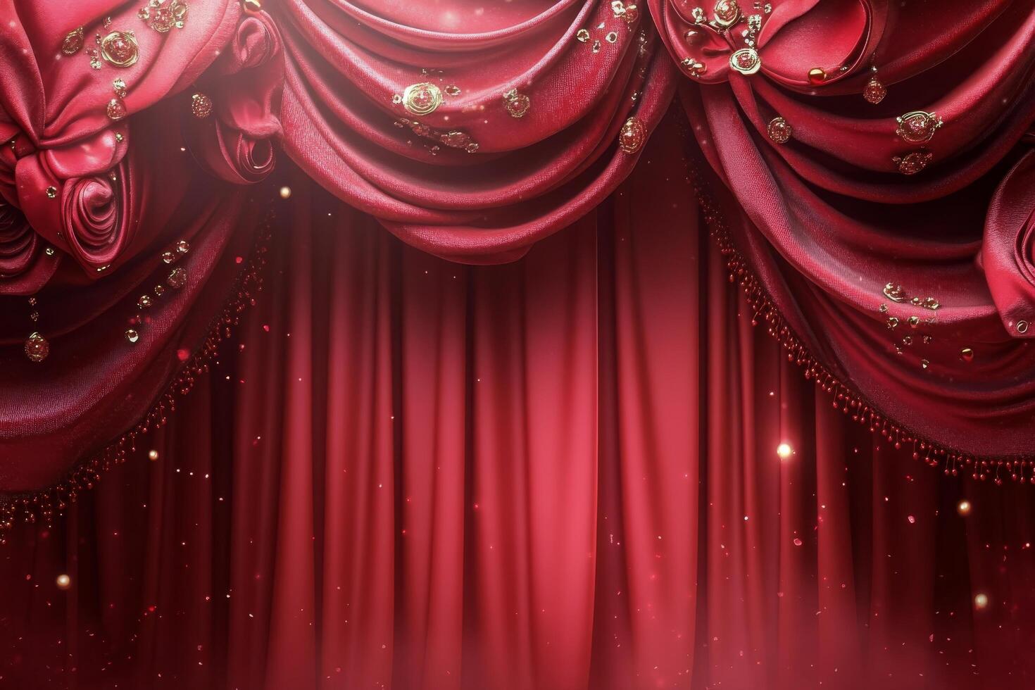 Elegant stage with red curtains and ornate decorations for theatrical performances photo