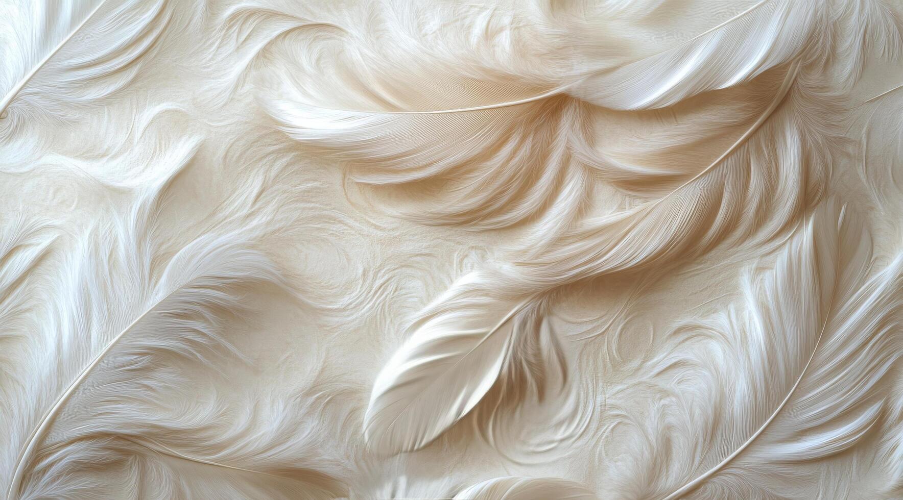 Soft and flowing white feathers create a delicate texture against a light background photo