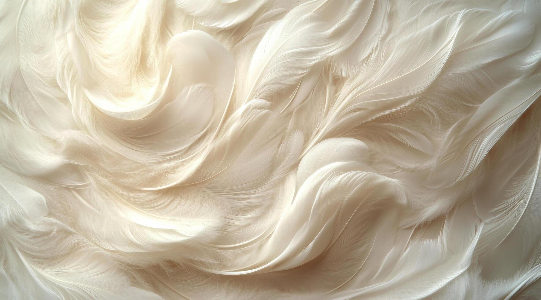Soft and flowing white feathers create a delicate texture against a light background photo