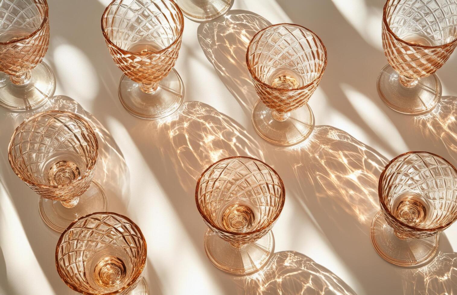 Aesthetic arrangement of glass cups casting patterns on a surface during daylight photo