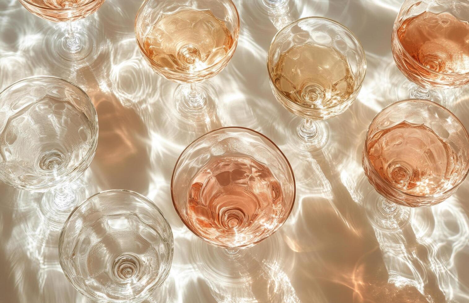 Aesthetic arrangement of glass cups casting patterns on a surface during daylight photo
