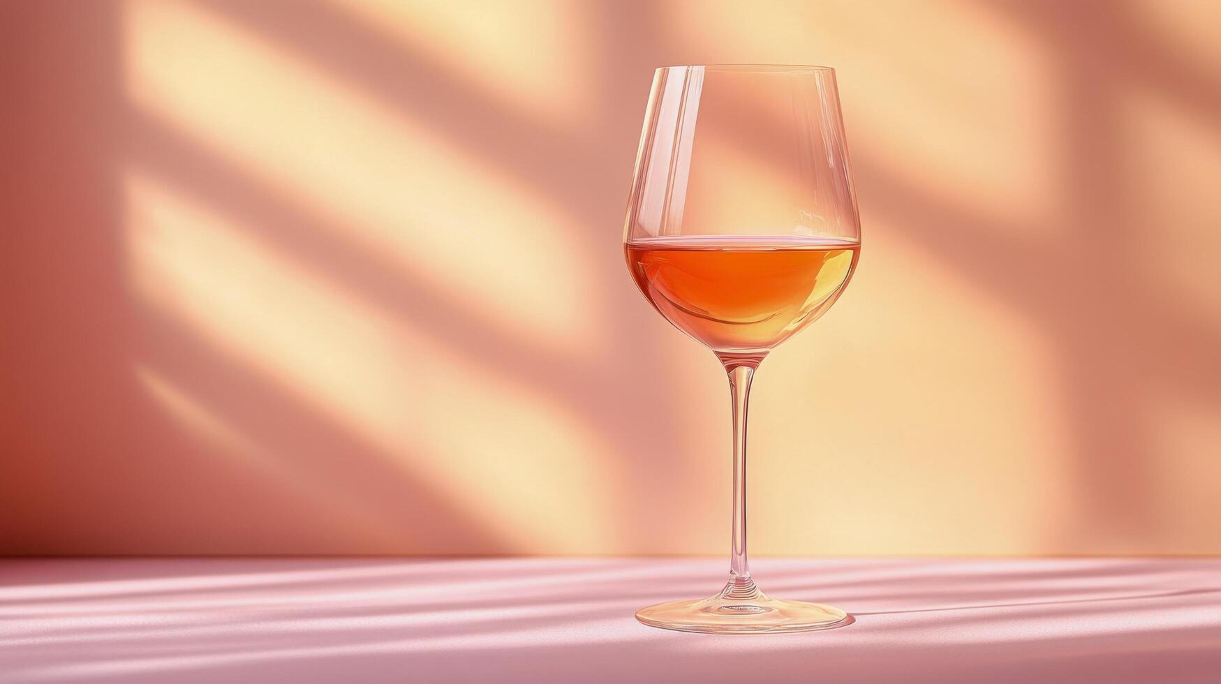 A sparkling glass of ros wine on a table with soft light and gentle shadows in the background photo