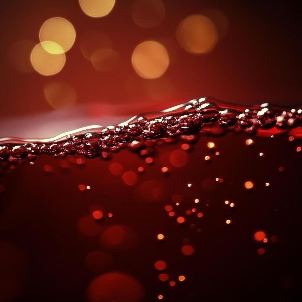 Elegant red bubbly drink in a glass against a vibrant bokeh background in the evening photo