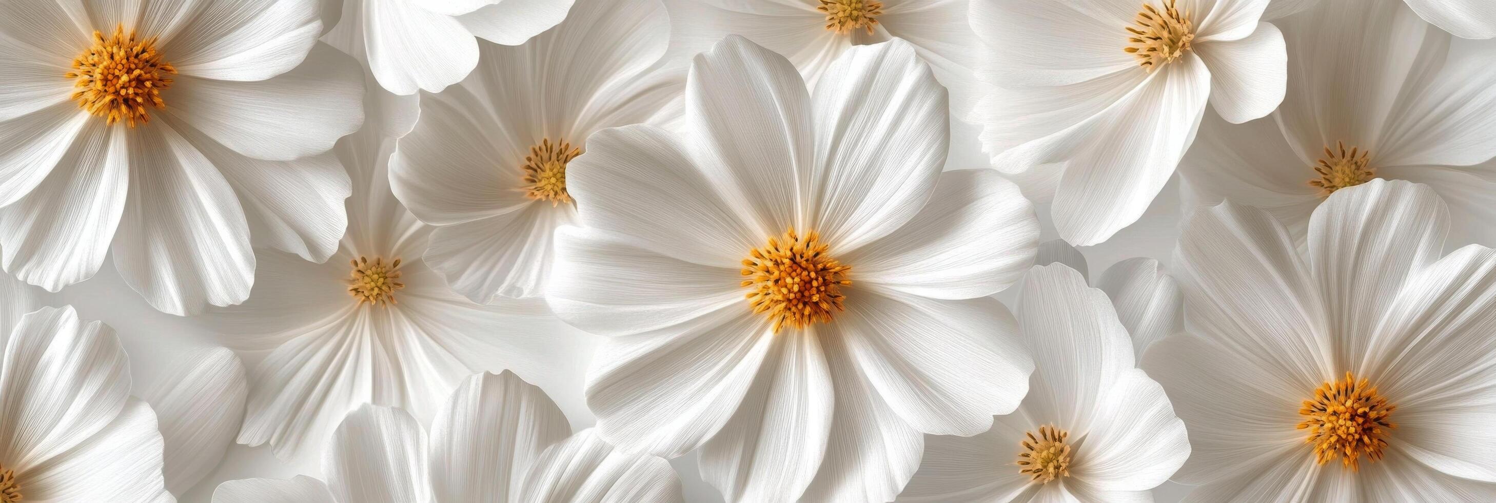 A detailed close up of delicate white flowers with golden centers perfect for spring decoration photo