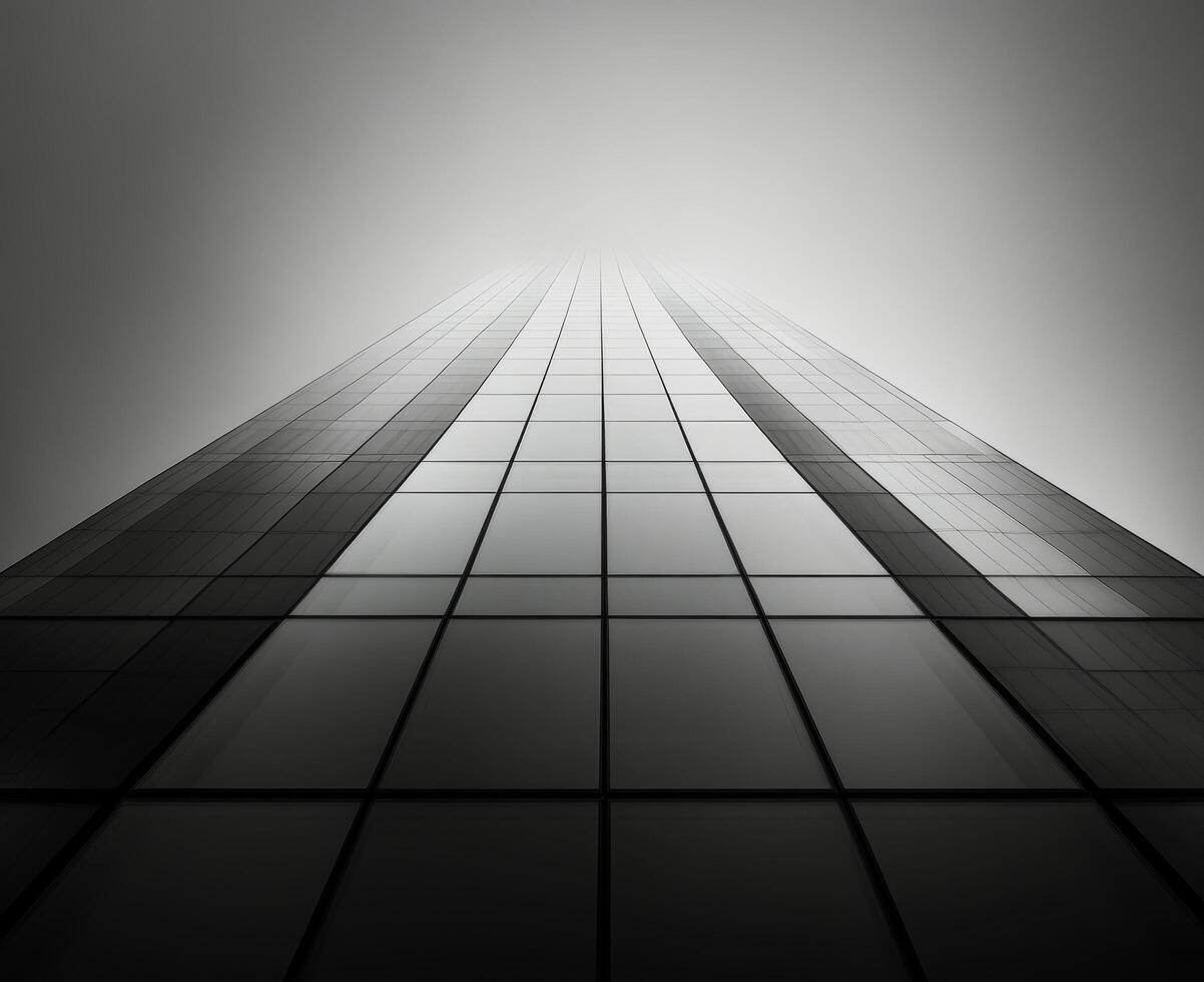 Towering skyscraper illuminated at dusk with a dramatic sky in the background photo